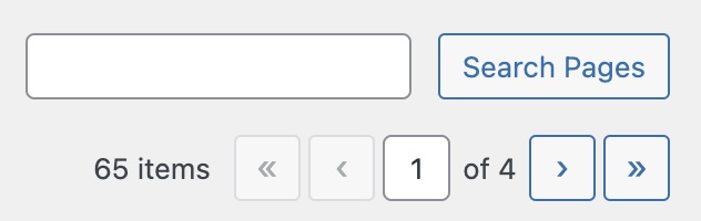 A text box with a button labelled Search Pages next to it, creating a small search form. This form is directly above a set of pagination buttons for the list of posts page